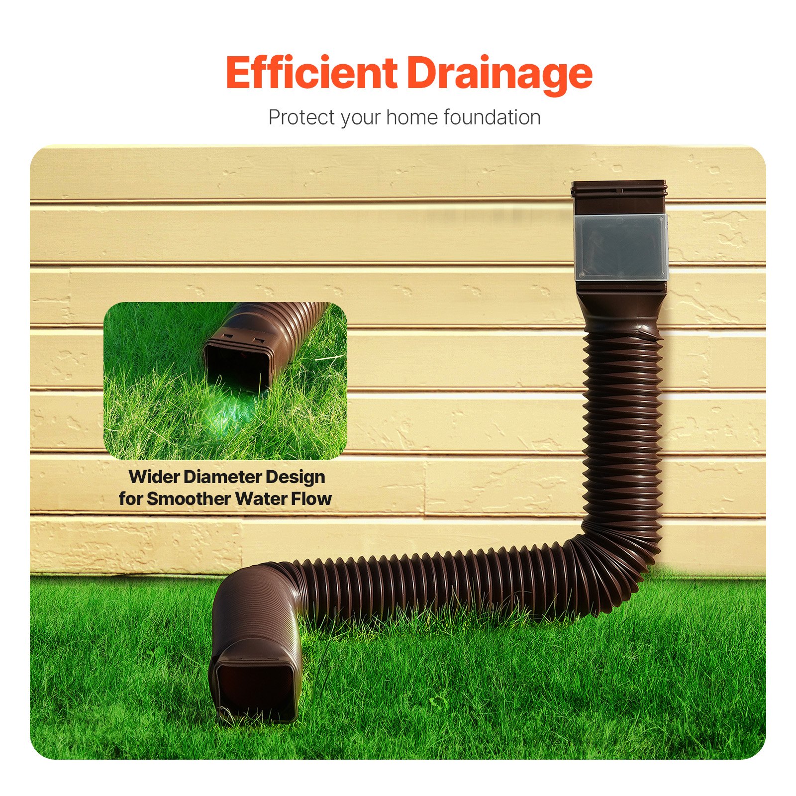 VEVOR Rain Gutter Downspout Extensions, 2-Pack Flexible Downspout Extender, Down Spout Drain Extension Extendable from 22" to 63", Gutter Extensions with Adapters, for Rainwater Drainage, Brown
