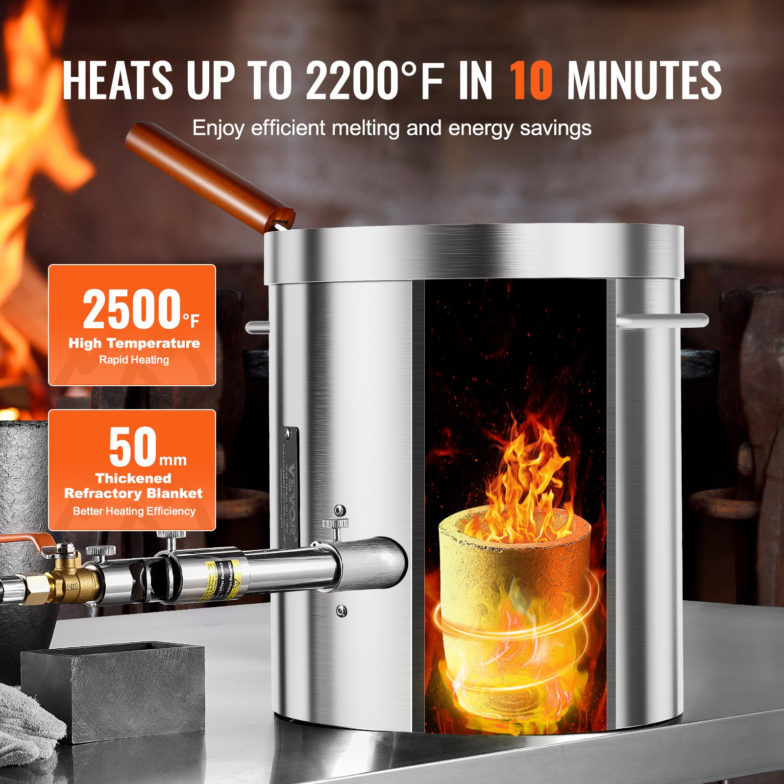 VEVOR Propane Melting Furnace Kit, 8KG/18lbs Gas Metal Melting Furnace Kit, Foundry Home Kiln with Crucible, Tongs, Wooden Handle, Smelting Casting Tool for Gold Silver Copper Aluminum Metal Recycle