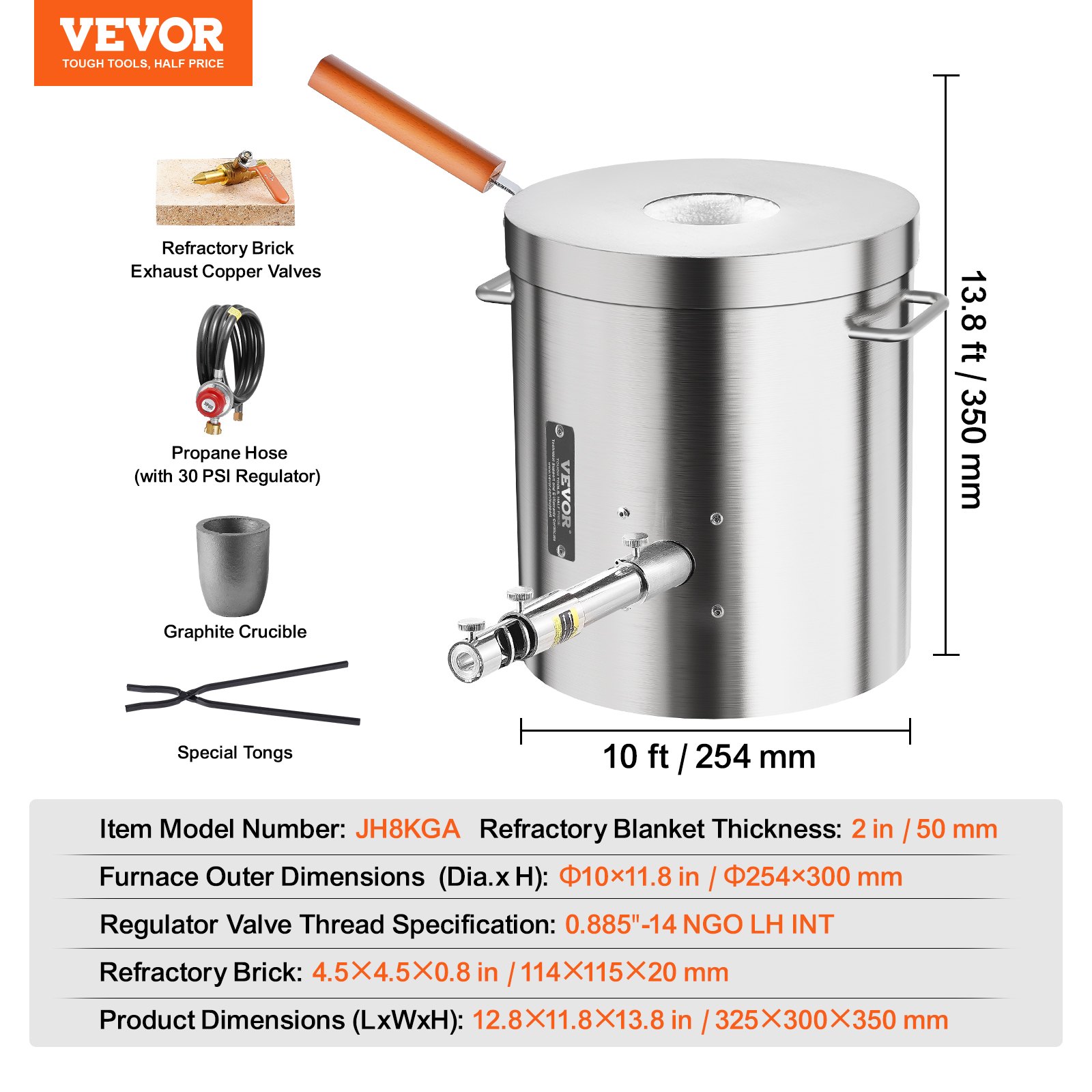 VEVOR Propane Melting Furnace Kit, 8KG/18lbs Gas Metal Melting Furnace Kit, Foundry Home Kiln with Crucible, Tongs, Wooden Handle, Smelting Casting Tool for Gold Silver Copper Aluminum Metal Recycle