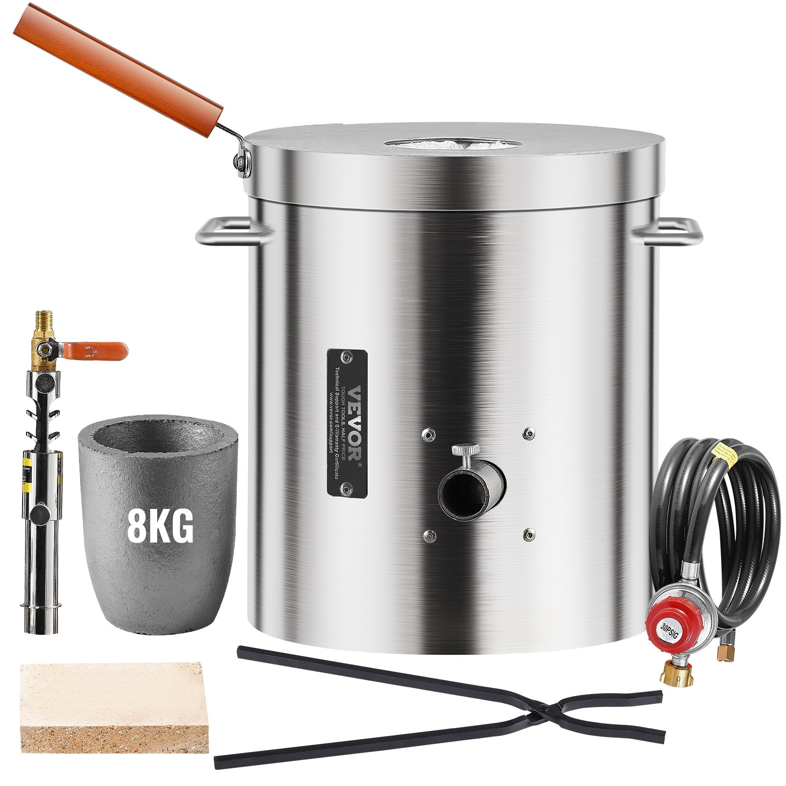 VEVOR Propane Melting Furnace Kit, 8KG/18lbs Gas Metal Melting Furnace Kit, Foundry Home Kiln with Crucible, Tongs, Wooden Handle, Smelting Casting Tool for Gold Silver Copper Aluminum Metal Recycle