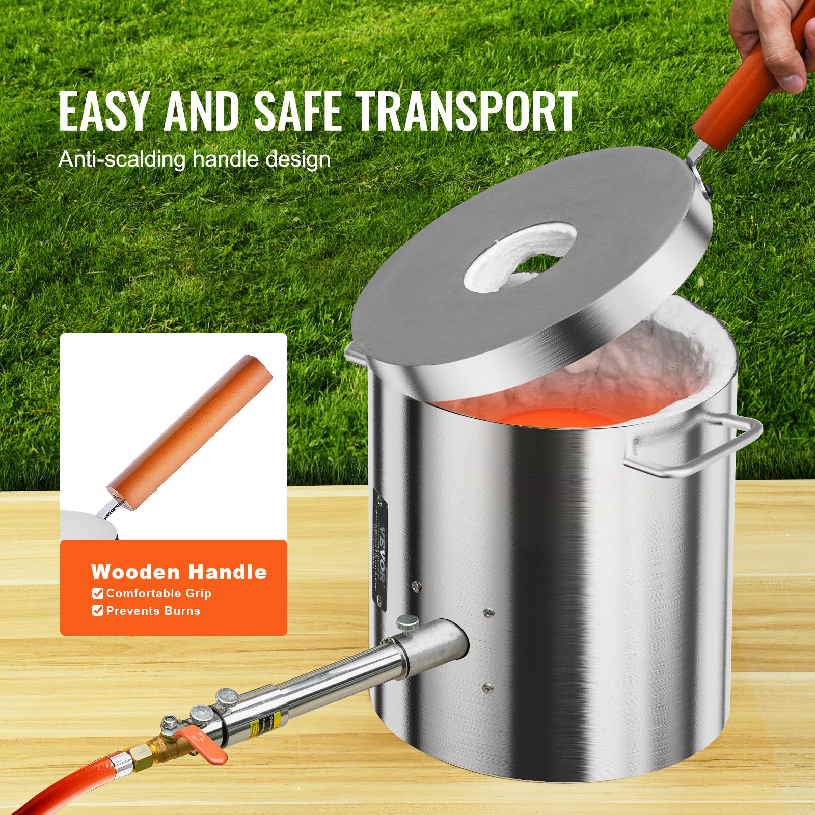 VEVOR Propane Melting Furnace Kit, 8KG/18lbs Gas Metal Melting Furnace Kit, Foundry Home Kiln with Crucible, Tongs, Wooden Handle, Smelting Casting Tool for Gold Silver Copper Aluminum Metal Recycle