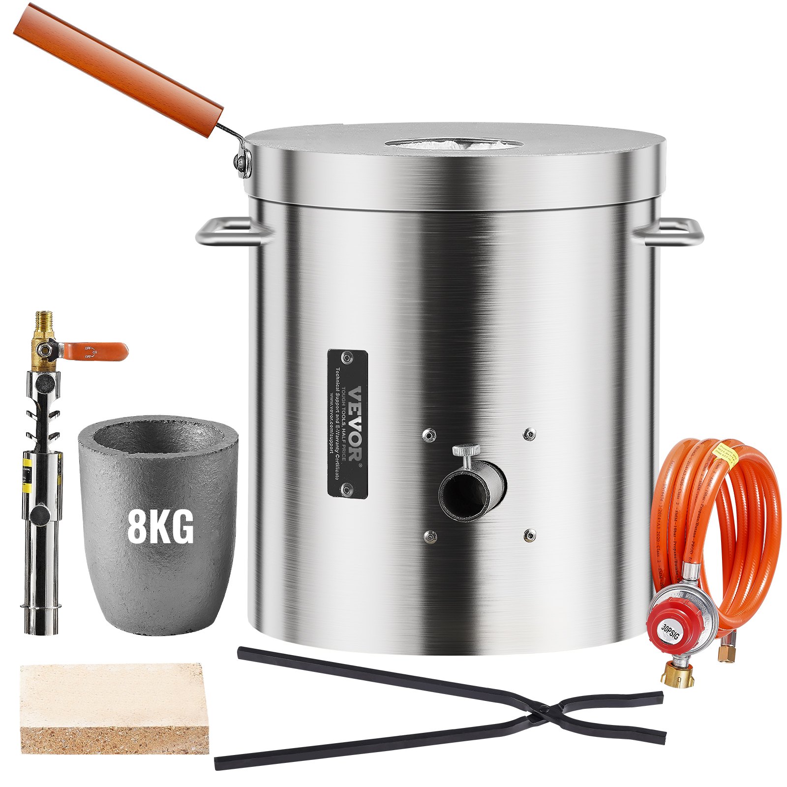 VEVOR Propane Melting Furnace Kit, 8KG/18lbs Gas Metal Melting Furnace Kit, Foundry Home Kiln with Crucible, Tongs, Wooden Handle, Smelting Casting Tool for Gold Silver Copper Aluminum Metal Recycle