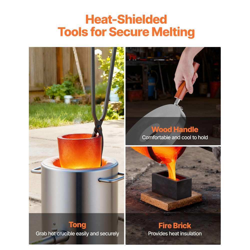 VEVOR 6KG Propane Melting Furnace Kit, Large Capacity Foundry Home Kilns, Blacksmithing Forge with Crucible & Tongs Kiln, Stainless Steel, For Metal Scrap Recycle, Gold Copper Silver Casting