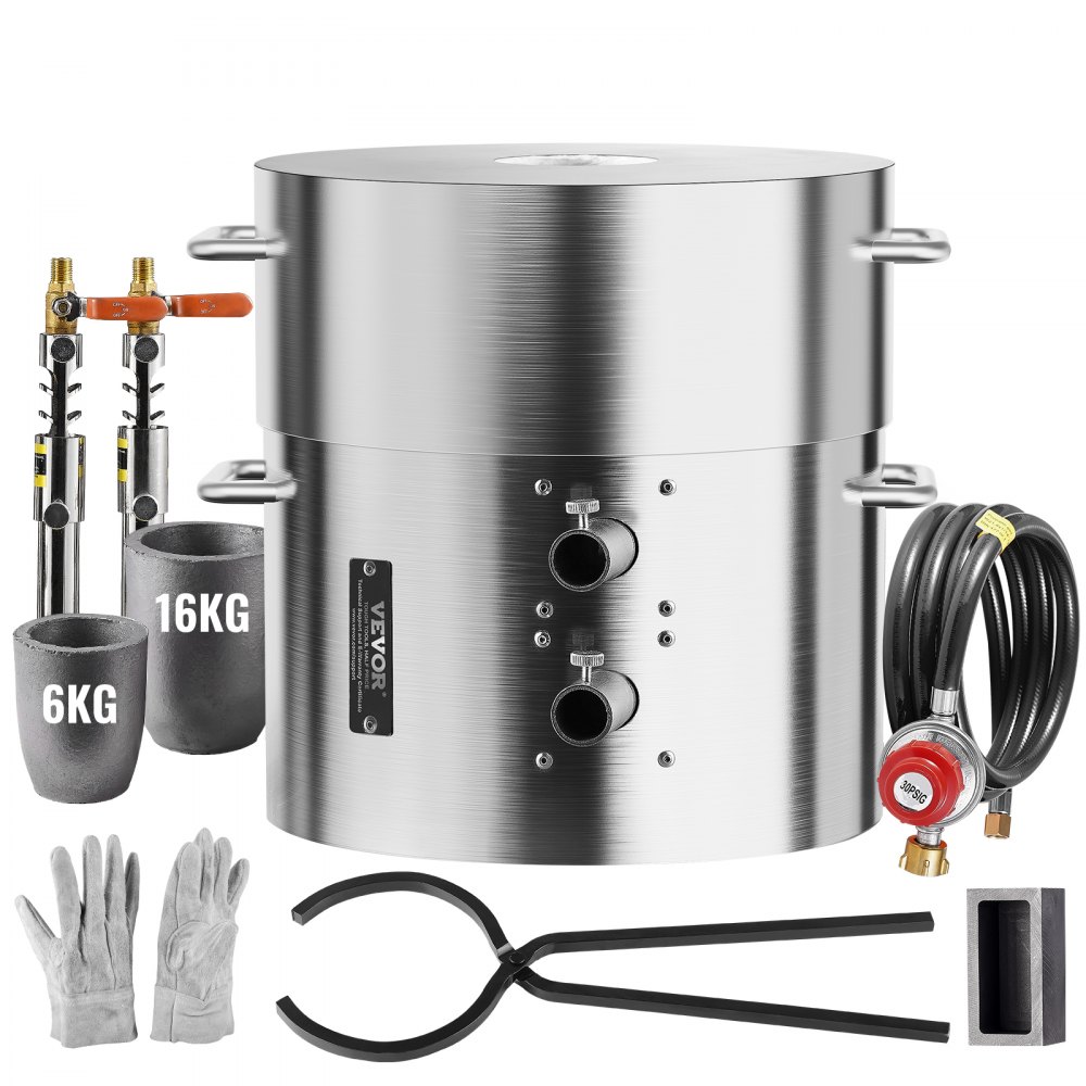 VEVOR Propane Melting Furnace Kit, 16KG/35lbs Gas Metal Melting Furnace Kit, Dual Burner Foundry Home Kiln with Crucibles and Tongs, Smelting Casting Tool for Gold Silver Copper Aluminum Metal Recycle