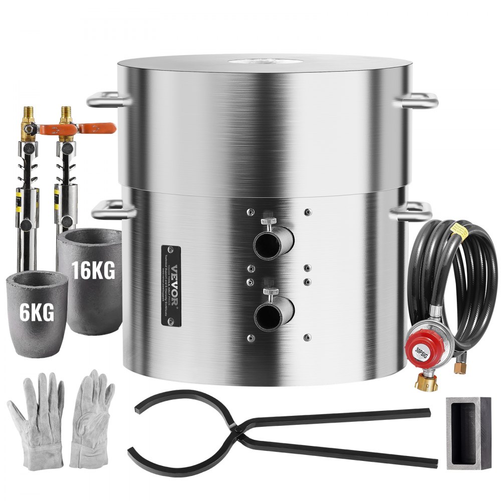 VEVOR Propane Melting Furnace Kit, 16KG/35lbs Gas Metal Melting Furnace Kit, Dual Burner Foundry Home Kiln with Crucibles and Tongs, Smelting Casting Tool for Gold Silver Copper Aluminum Metal Recycle