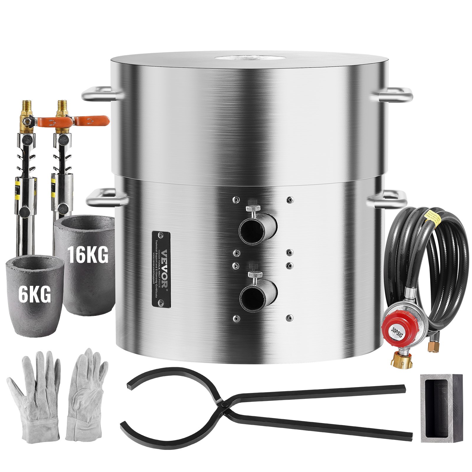 VEVOR Propane Melting Furnace Kit, 16KG/35lbs Gas Metal Melting Furnace Kit, Dual Burner Foundry Home Kiln with Crucibles and Tongs, Smelting Casting Tool for Gold Silver Copper Aluminum Metal Recycle