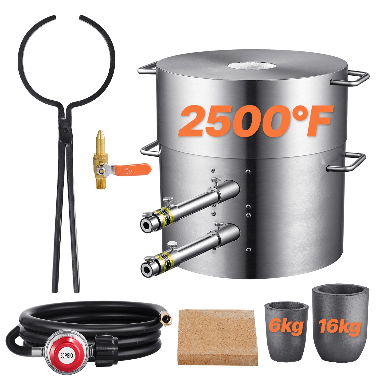 VEVOR Propane Melting Furnace Kit, 16KG/35lbs Gas Metal Melting Furnace Kit, Dual Burner Foundry Home Kiln with Crucibles and Tongs, Smelting Casting Tool for Gold Silver Copper Aluminum Metal Recycle