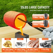 VEVOR Propane Melting Furnace Kit, 16KG/35lbs Gas Metal Melting Furnace Kit, Dual Burner Foundry Home Kiln with Crucibles and Tongs, Smelting Casting Tool for Gold Silver Copper Aluminum Metal Recycle