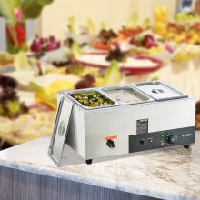 VEVOR Commercial Electric Food Warmer Countertop Buffet 3*8 Qt Pan Bain Marie