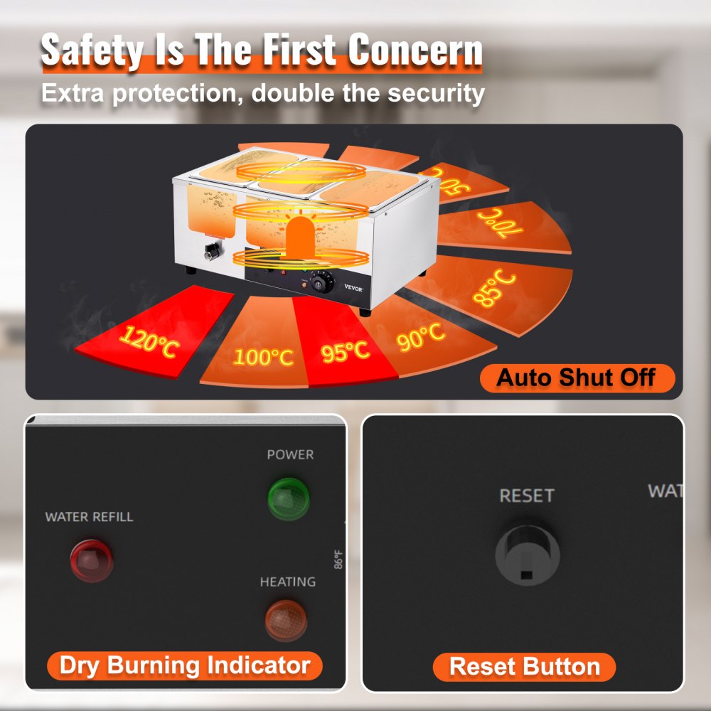 VEVOR Commercial Electric Food Warmer Countertop Buffet 3*8 Qt Pan Bain Marie