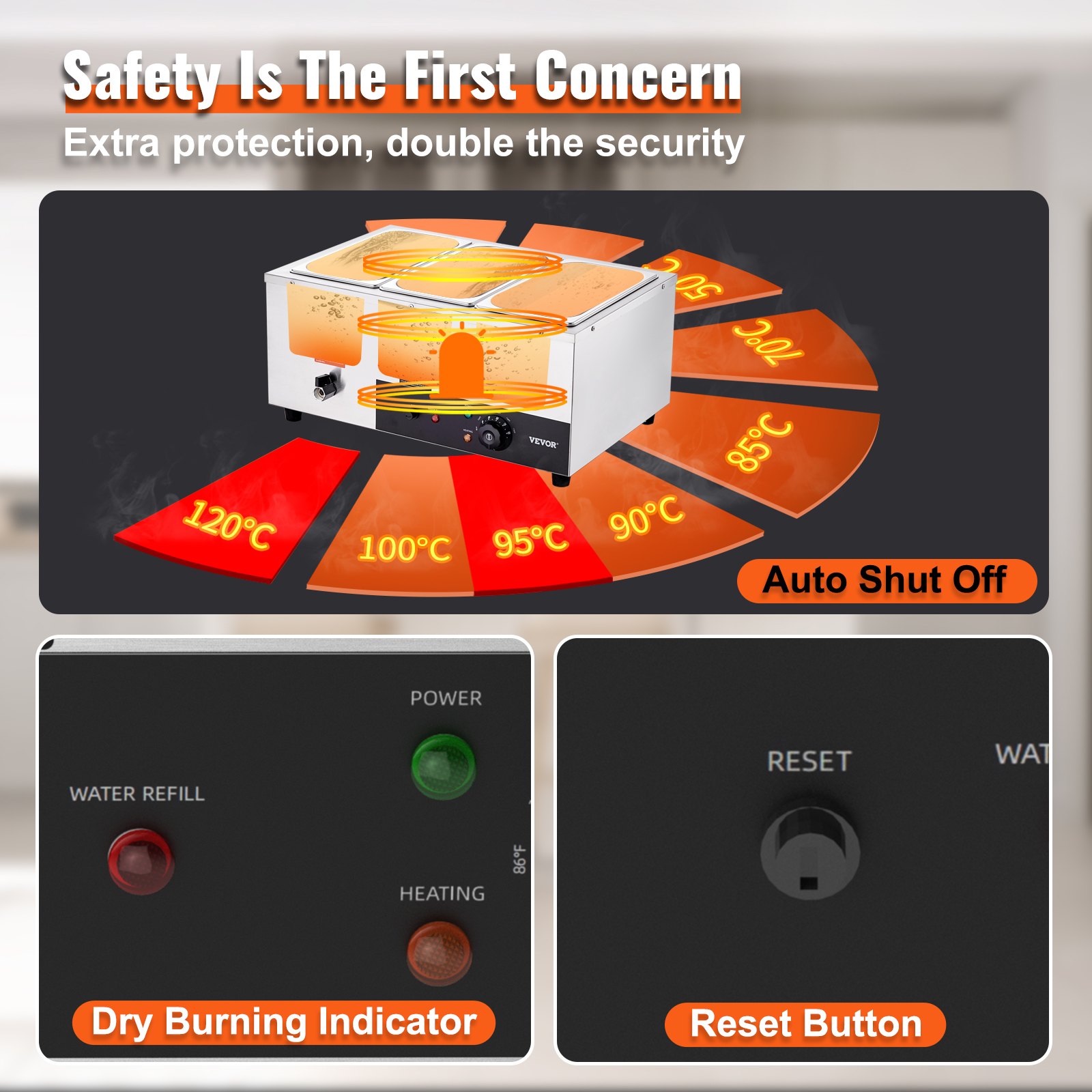 VEVOR Commercial Electric Food Warmer Countertop Buffet 3*8 Qt Pan Bain Marie