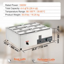 VEVOR Commercial Electric Food Warmer Countertop Buffet 6*8 Qt Pan Bain Marie