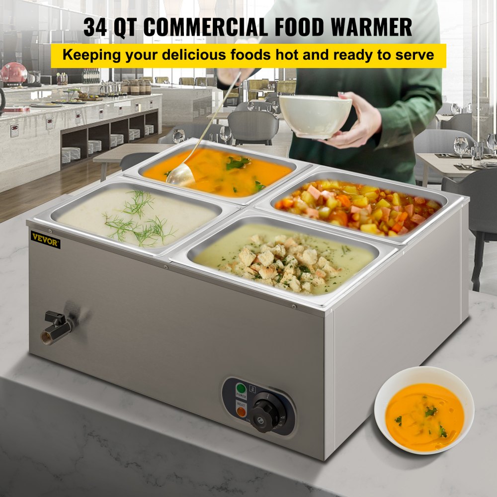 4 Pots Bain Marie Catering Wet Well Wet Heat Electric Food Warmer 1200W 220V