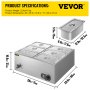 VEVOR 110V 6-Pan Commercial Food Warmer, 1200W Electric Steam Table 15cm/6inch Deep, Professional Stainless Steel Buffet Bain Marie 32 Quart Capacity for Catering and Restaurants