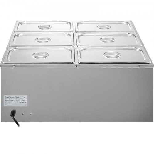 VEVOR Countertop Food Warmer 6-Pan Commercial Food Warmer 850W Electric Countertop Steam Table 15cm/6inch Deep Stainless Steel Bain Marie Large Capacity 7 Quart for Buffet Catering