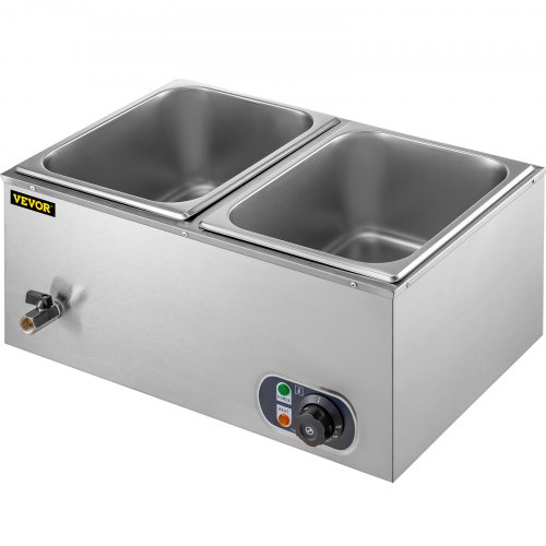 VEVOR 110V 2-Pan Commercial Food Warmer 850W Electric Steam Table 15cm/6inch Deep Stainless Steel Bain Marie 17 Quart for Buffet Catering, Silver