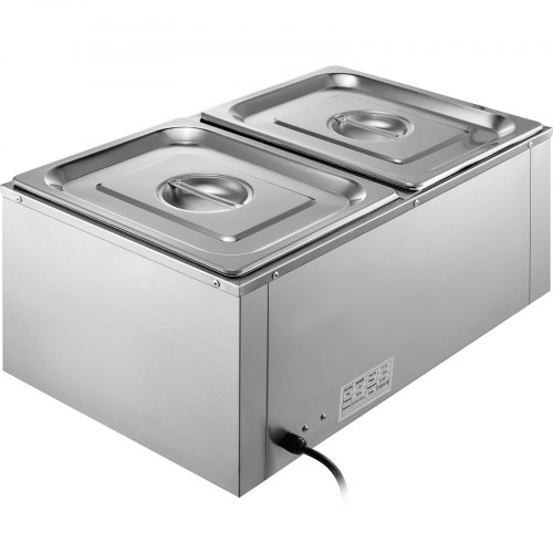 VEVOR 110V 2-Pan Commercial Food Warmer 850W Electric Steam Table 15cm/6inch Deep Stainless Steel Bain Marie 17 Quart for Buffet Catering, Silver
