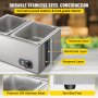 VEVOR 110V 2-Pan Commercial Food Warmer 850W Electric Steam Table 15cm/6inch Deep Stainless Steel Bain Marie 17 Quart for Buffet Catering, Silver
