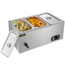 VEVOR 110V Commercial Food Warmer Electric Food Warmer 3-Pan with Tap Stainless Steel Bain Marie Buffet 850W Food Warmer Steam Table for Catering and Restaurants (3-Pan/850W)