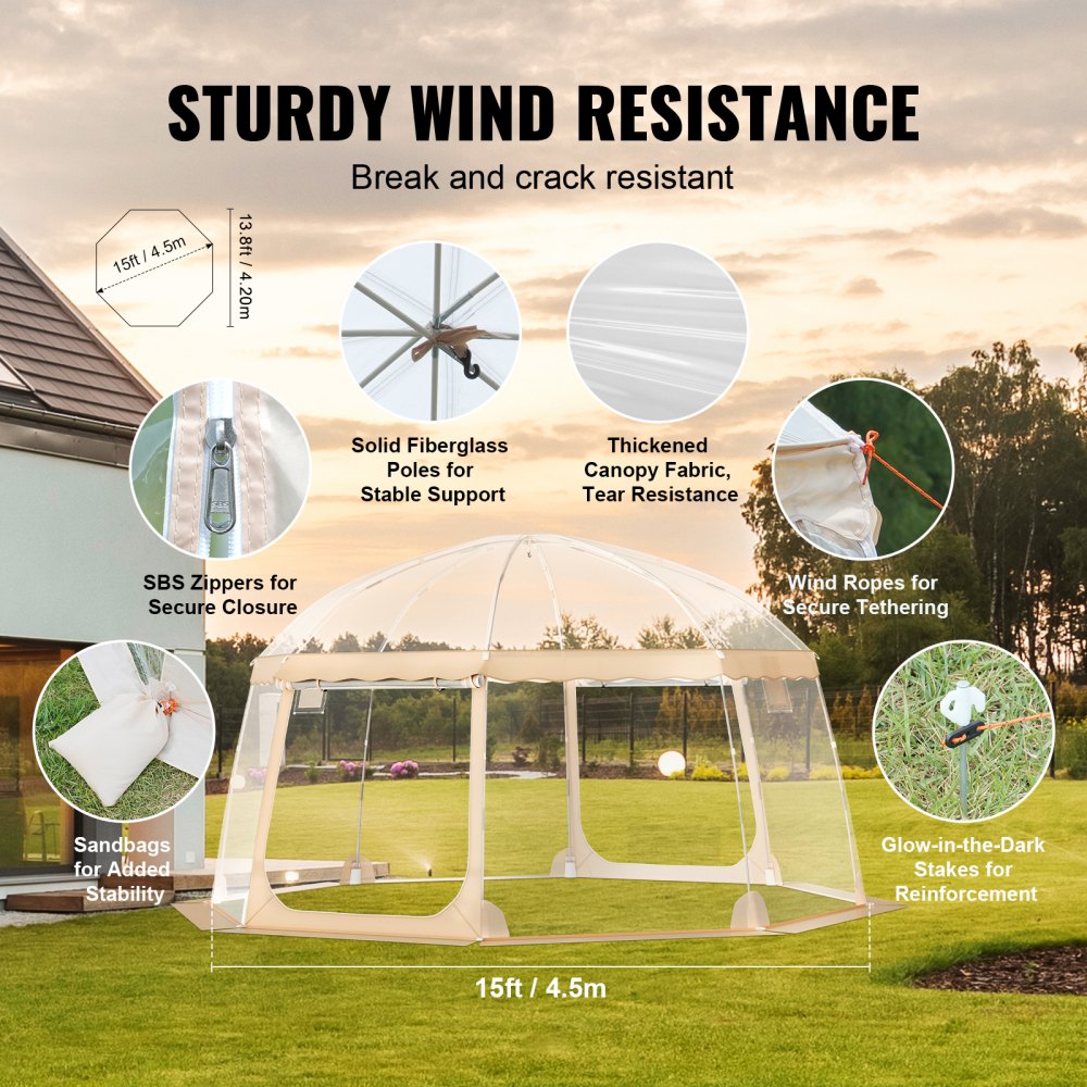VEVOR Sports Tent, 12-15 People, Instant Pop-Up Tent Shelter Weatherproof Pod, Outdoor Bubble Clear View Tent, Climate Canopy Shelter for Soccer, Football, Softball & Other Sporting Events and Parades