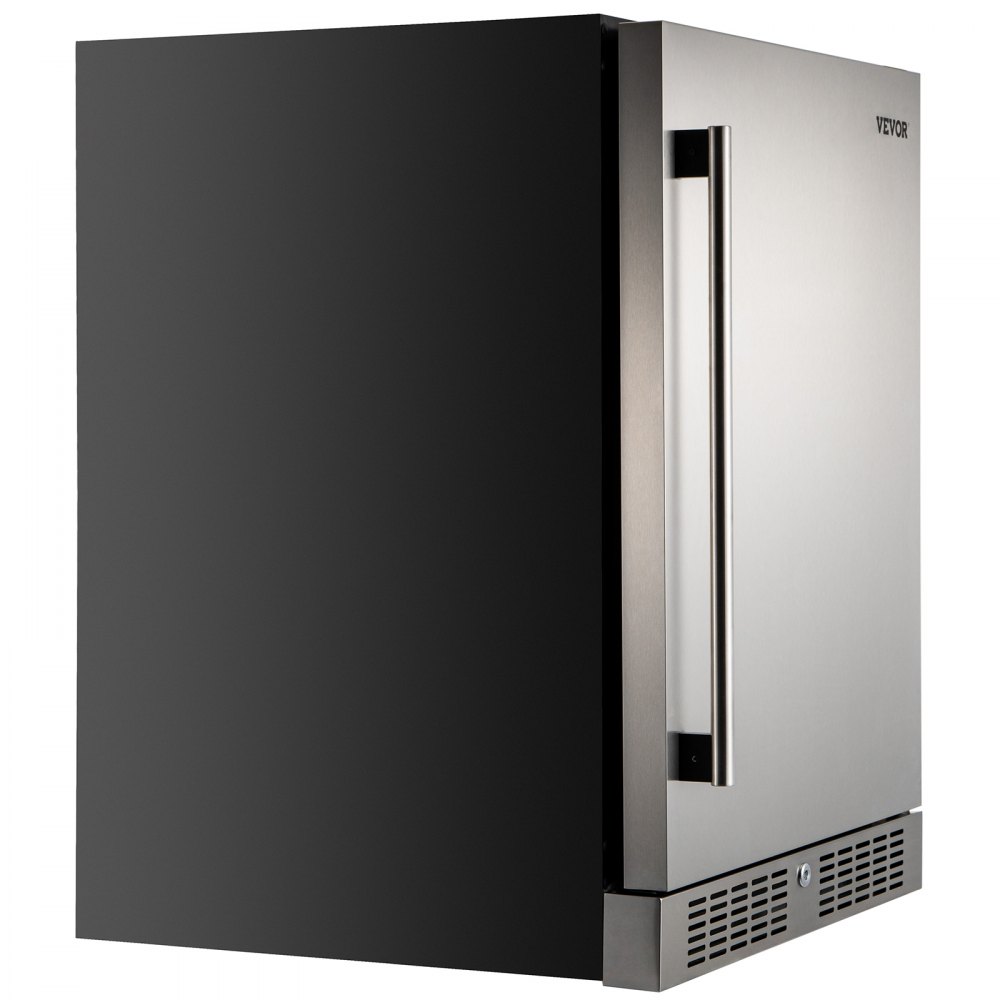 VEVOR 24'' Built-in Beverage Cooler, 5.3 cu.ft. Stainless Steel Beverage Refrigerator w/Embraco Compressor, 142 Can Beer Fridge for Home Bar Office Outdoor Indoor Use, 150L, Black & Silver