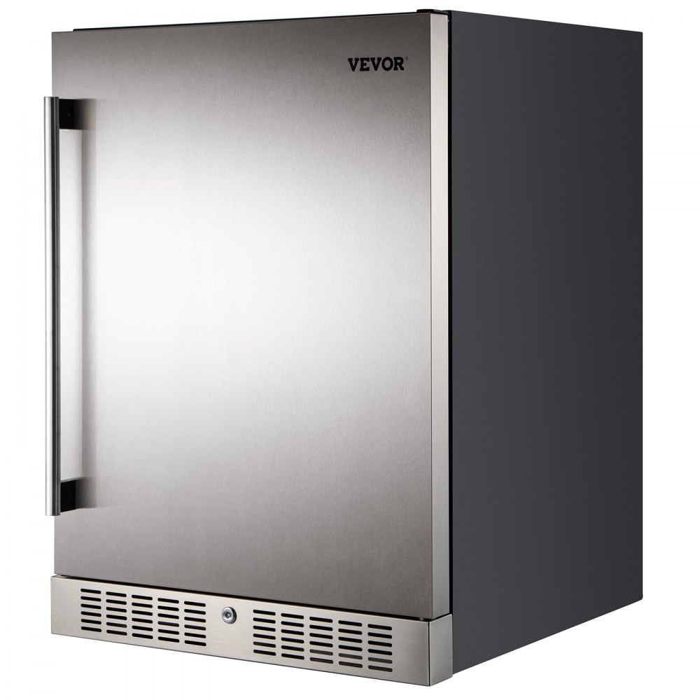 VEVOR 24'' Built-in Beverage Cooler, 5.3 cu.ft. Stainless Steel Beverage Refrigerator w/Embraco Compressor, 142 Can Beer Fridge for Home Bar Office Outdoor Indoor Use, 150L, Black & Silver