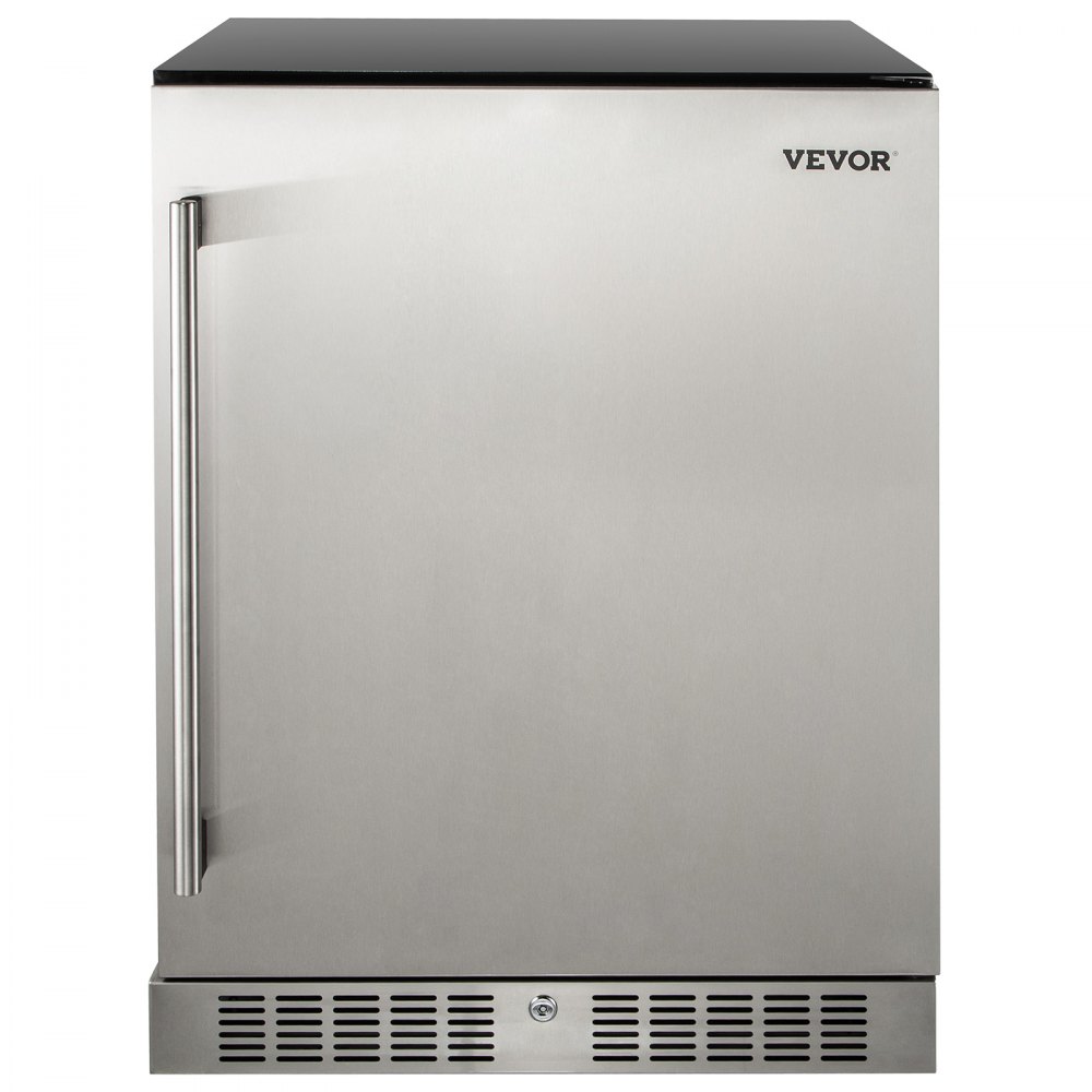 VEVOR 24'' Built-in Beverage Cooler, 5.3 cu.ft. Stainless Steel Beverage Refrigerator w/Embraco Compressor, 142 Can Beer Fridge for Home Bar Office Outdoor Indoor Use, 150L, Black & Silver