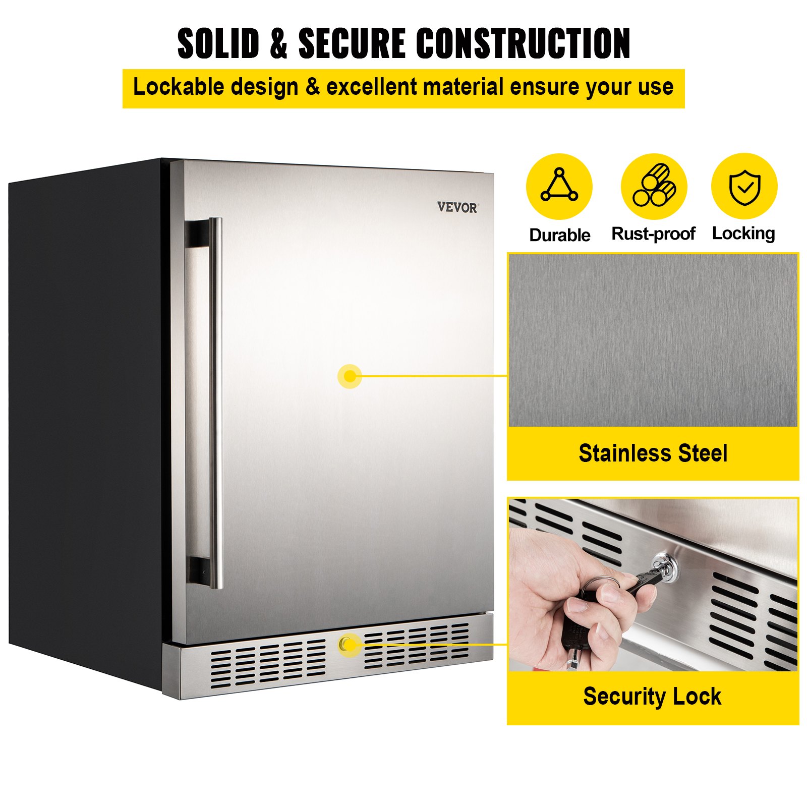 VEVOR 24'' Built-in Beverage Cooler, 5.3 cu.ft. Stainless Steel Beverage Refrigerator w/Embraco Compressor, 142 Can Beer Fridge for Home Bar Office Outdoor Indoor Use, 150L, Black & Silver