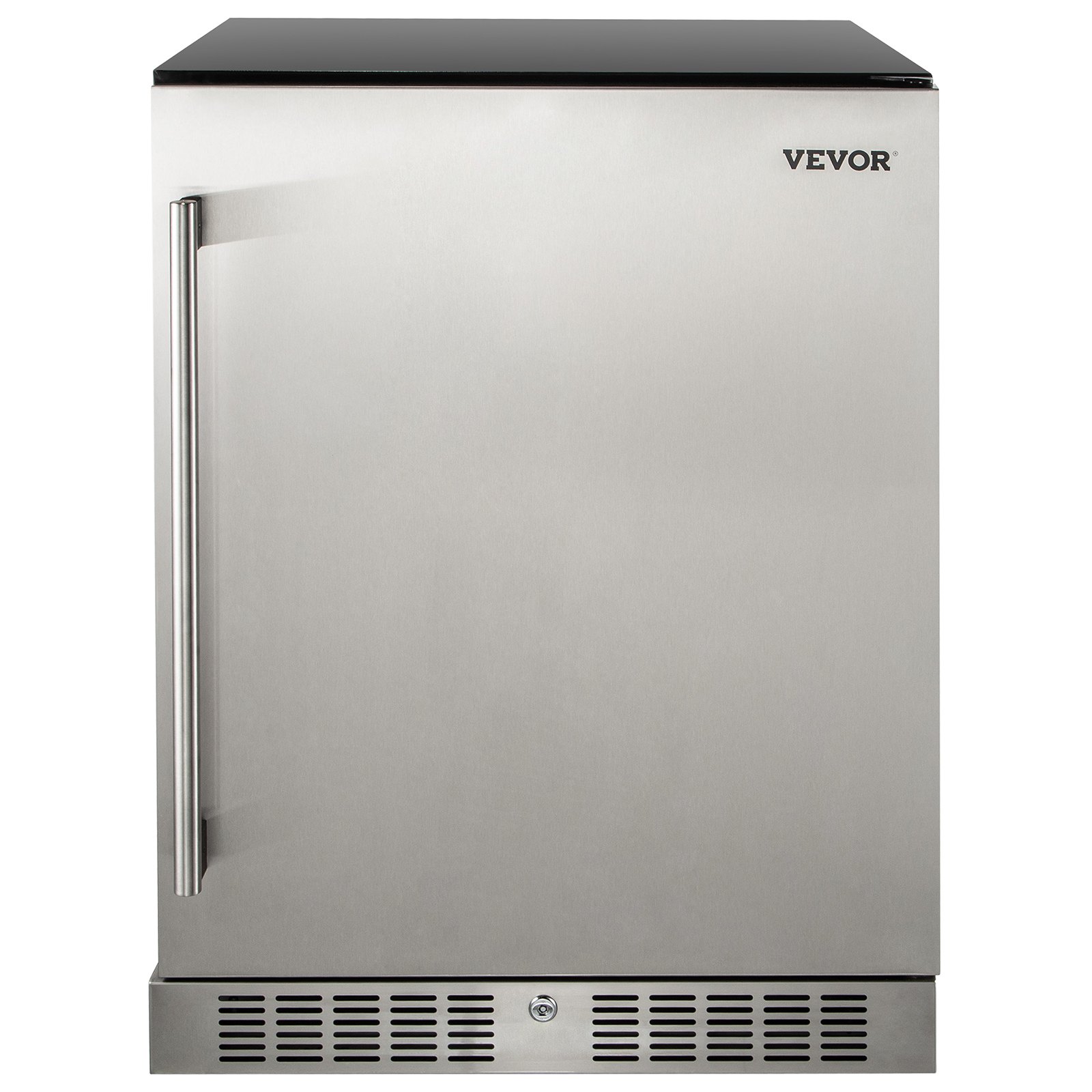 VEVOR 24'' Built-in Beverage Cooler, 5.3 cu.ft. Stainless Steel Beverage Refrigerator w/Embraco Compressor, 142 Can Beer Fridge for Home Bar Office Outdoor Indoor Use, 150L, Black & Silver