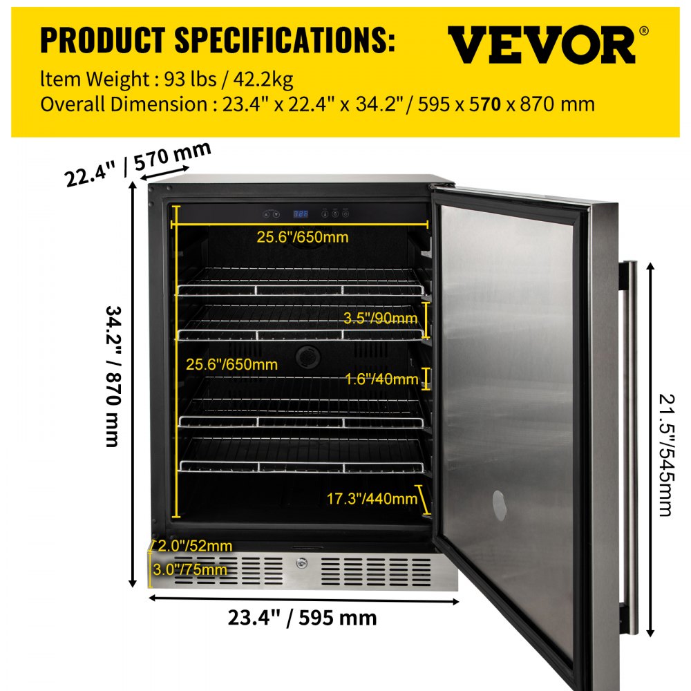 VEVOR Outdoor Refrigerator, Built-in 24" Undercounter Refrigerator, 5.5 cu.ft. Built-in Beverage Refrigerator, Stainless Steel Compact Refrigerator Mini Bar Beer Fridge for Home Bar Office Outdoor