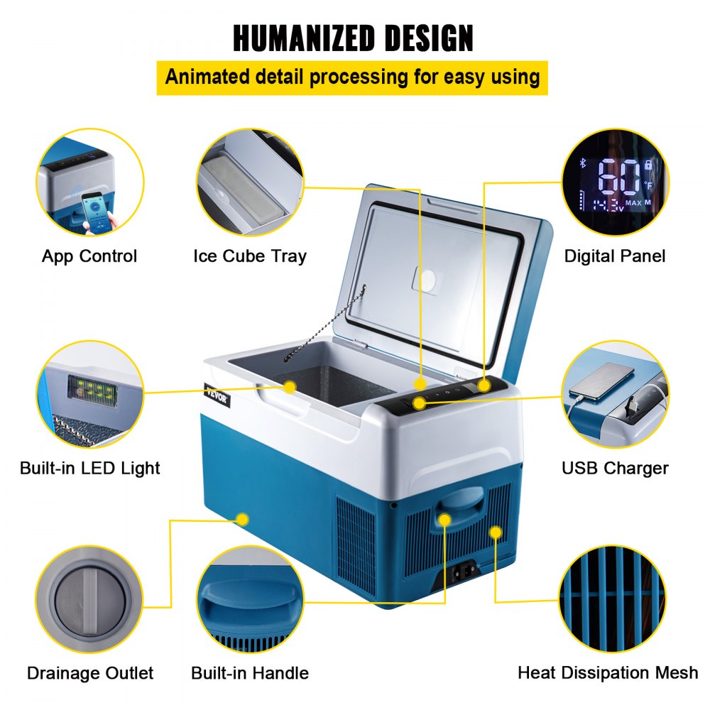 VEVOR Car Refrigerator 22L Car fridge 12 v Compressor Portable Car Mini Fridge Car Refrigerator Freezer Vehicle Truck RV Boat Electric Cooler for Driving Travel Fishing Outdoor and Home Use