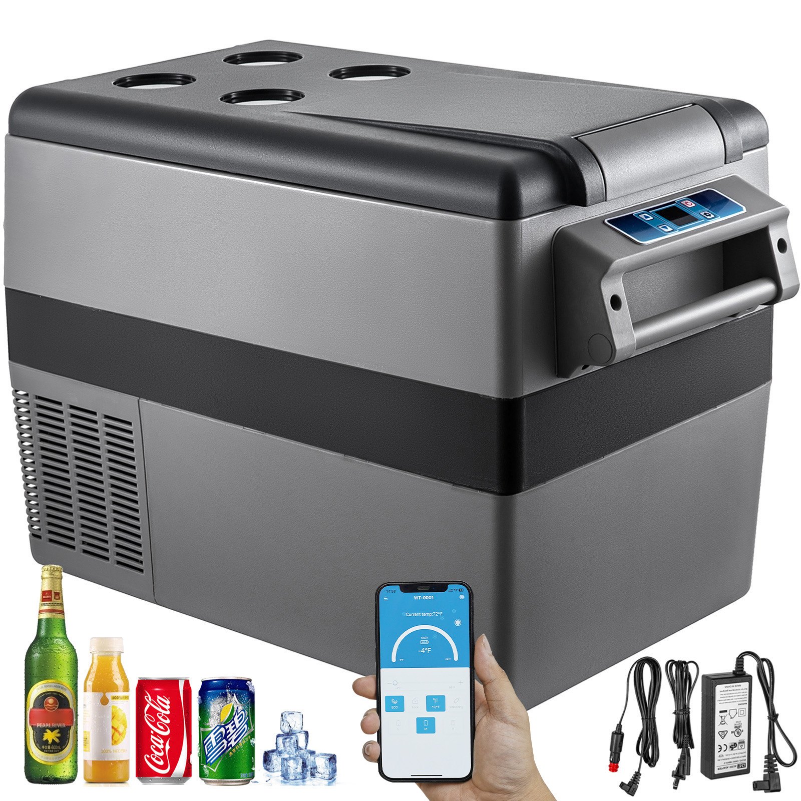 VEVOR Car Refrigerator, DC 12/24V AC100-240V Compressor Electric Cooler, -4°F to 68°F Car Fridge with APP Control, 60W Cars Freezer for RVs, Campsites, Boats, Camping, Fishing, 48 QT Portable Freezer