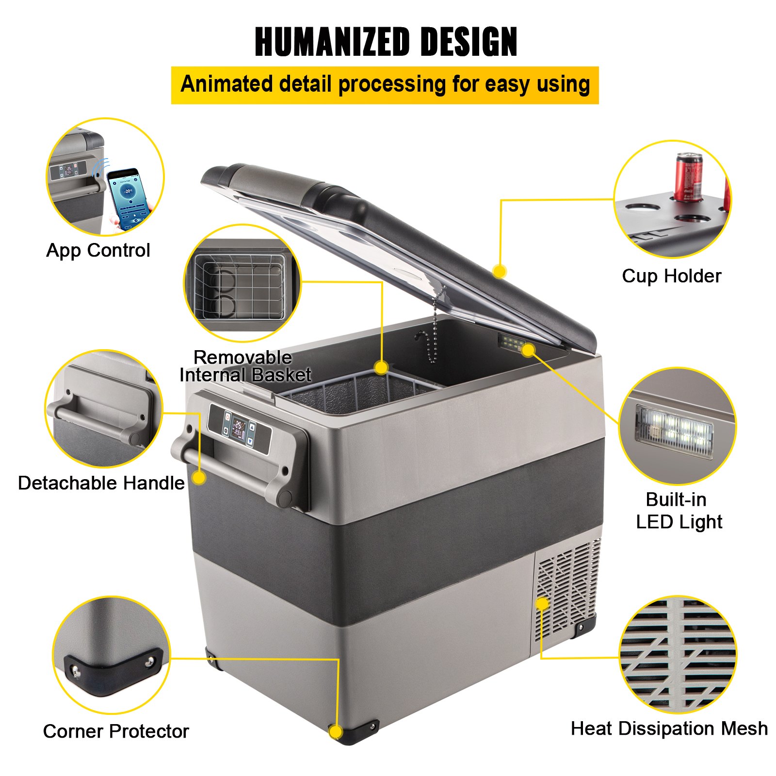 VEVOR Portable Cool Box 55L Car Fridge 220 V Mini Fridge Electric Freezer Box Small Freezer for Car Camping Truck Boat