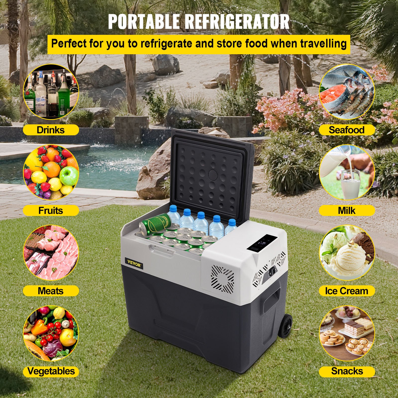 VEVOR Car Refrigerator 30L Car fridge 12/24 v Compressor Car Mini Fridge Portable Car Refrigerator Freezer Vehicle Truck RV Boat Electric Cooler for Driving Travel Fishing Outdoor and Home Use