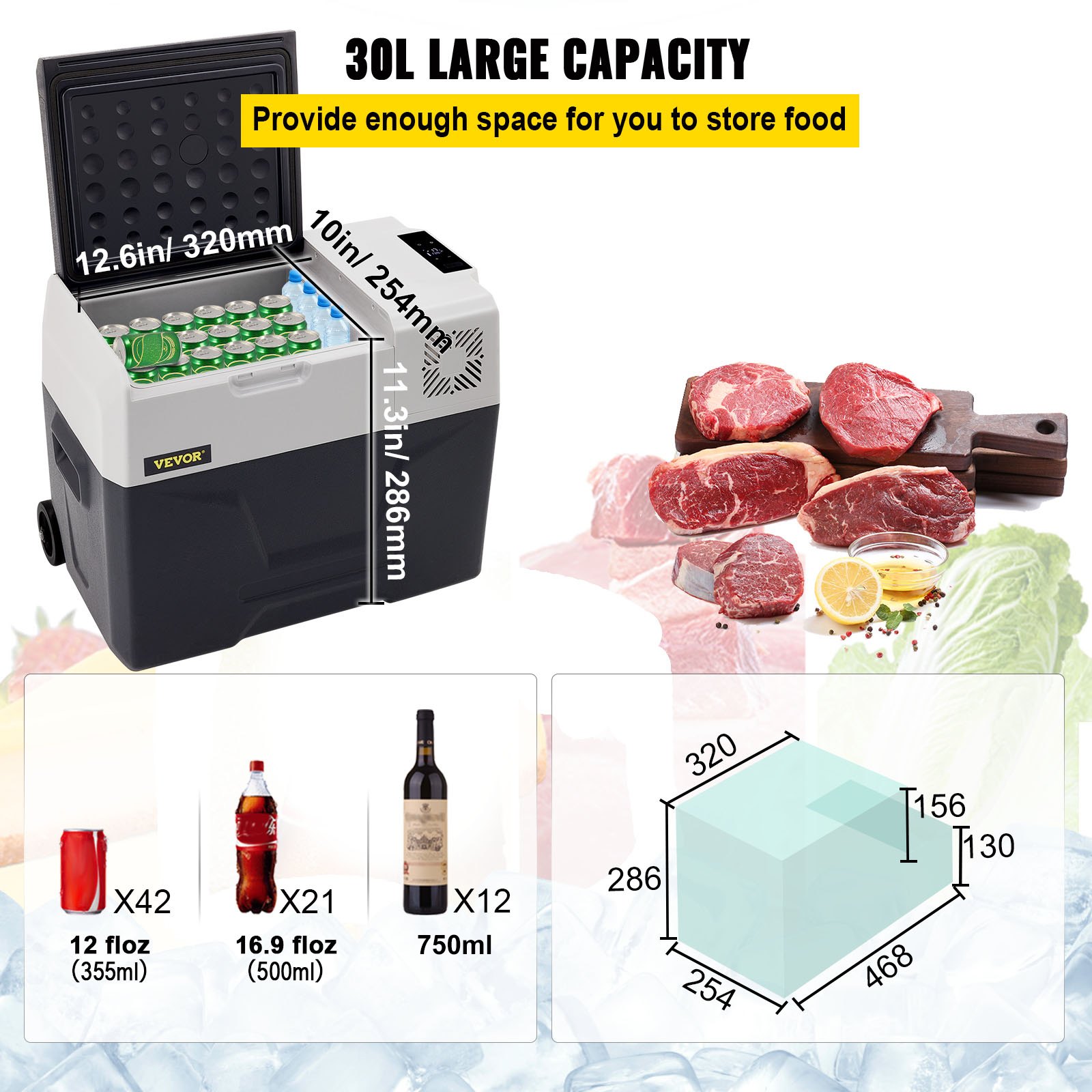 VEVOR Car Refrigerator 30L Car fridge 12/24 v Compressor Car Mini Fridge Portable Car Refrigerator Freezer Vehicle Truck RV Boat Electric Cooler for Driving Travel Fishing Outdoor and Home Use