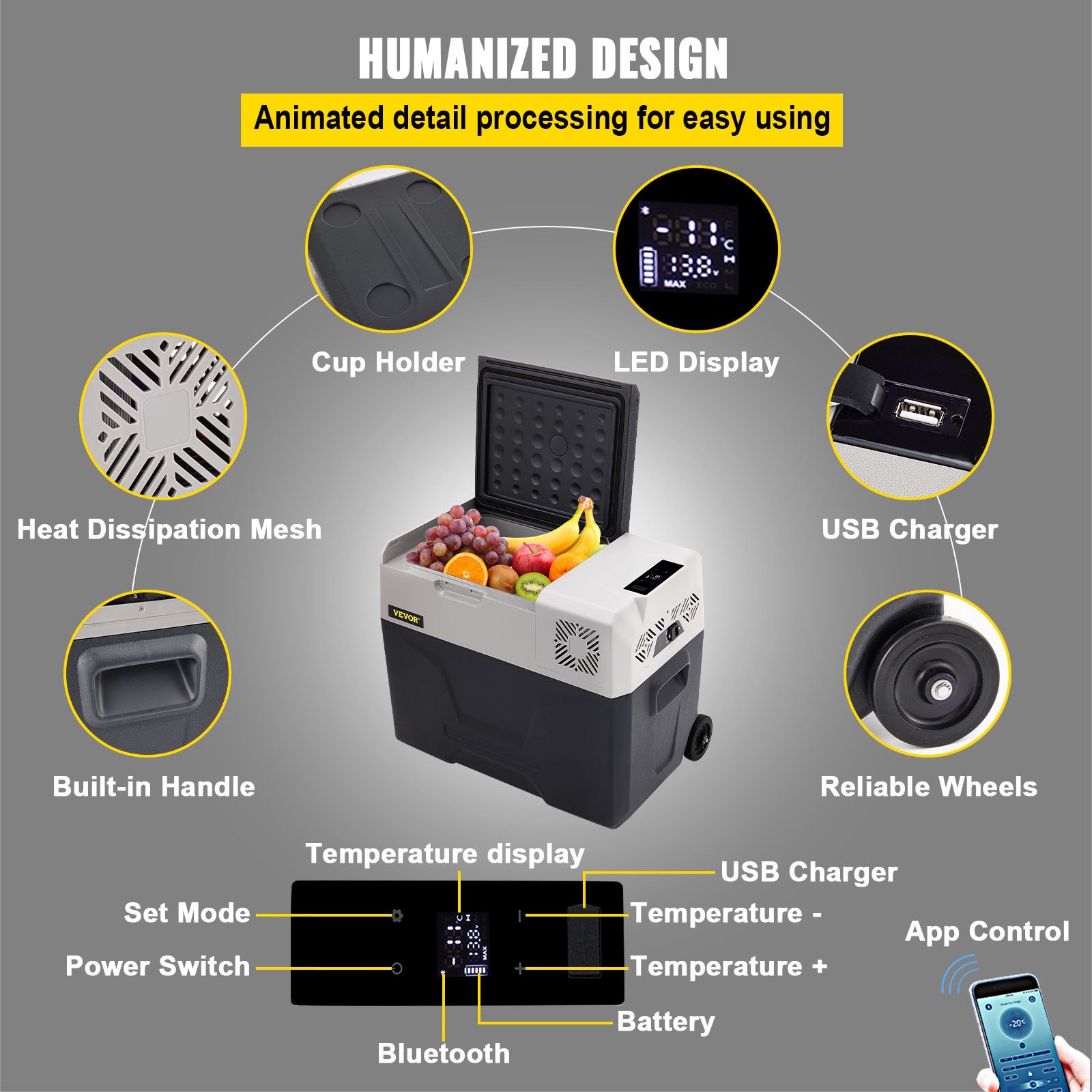 VEVOR Car Refrigerator 30L Car fridge 12/24 v Compressor Car Mini Fridge Portable Car Refrigerator Freezer Vehicle Truck RV Boat Electric Cooler for Driving Travel Fishing Outdoor and Home Use