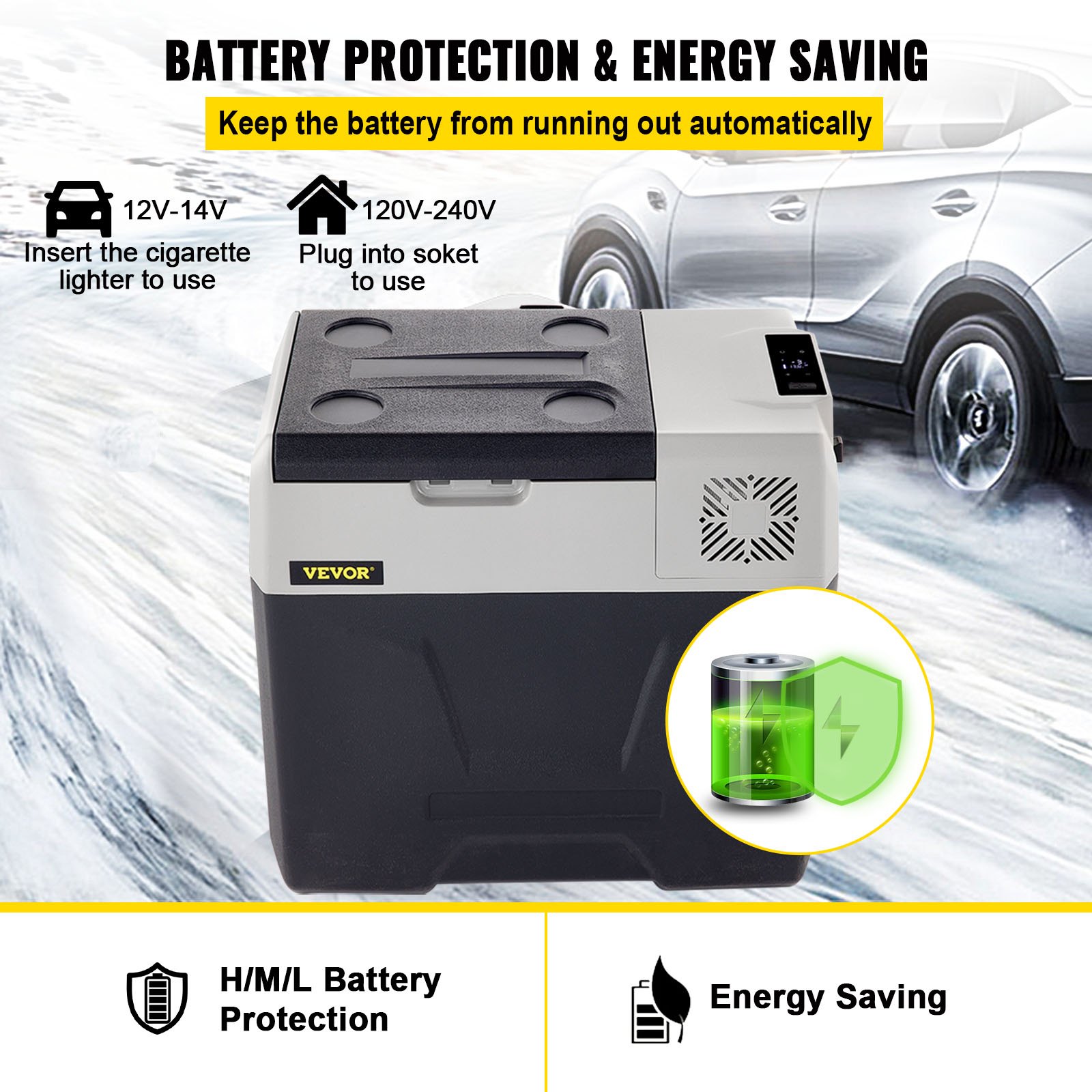 VEVOR Car Refrigerator, 12 Volt Car Refrigerator Fridge, 50 L Single Zone Portable Freezer with Wheels and Handle, -4℉-68℉, 12/24V DC and 100-240V AC Compressor Cooler for Outdoor, Camping