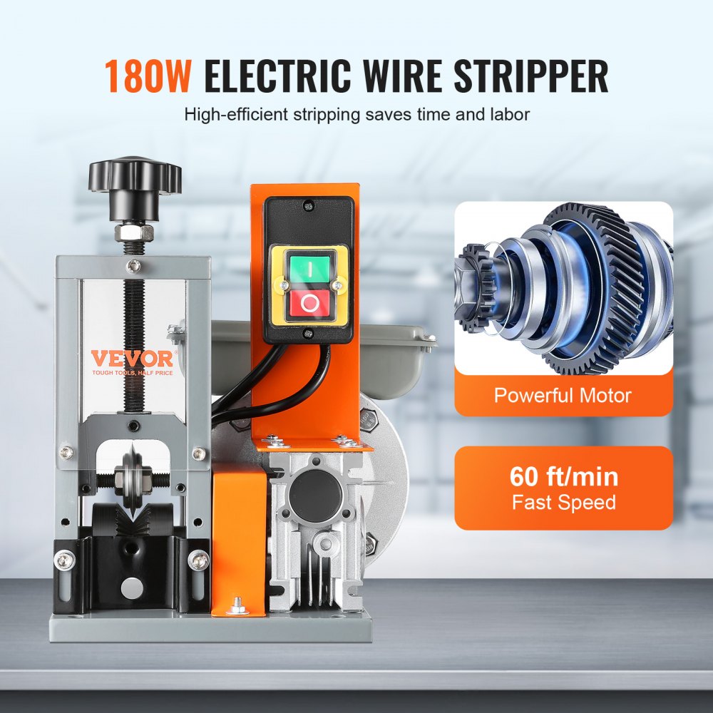 VEVOR Automatic Wire Stripping Machine, 1.5mm-30mm Electric Motorized Cable Stripper, 180W, 18.3 m/min Wire Peeler with Visible Stripping Depth Reference, for Scrap Copper Recycling