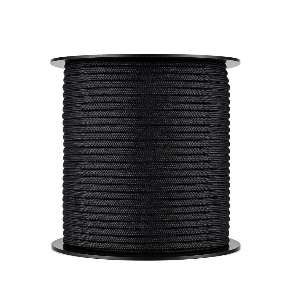 VEVOR Paracord Rope 4 mm x 60 m Nylon Parachute Cord 550 Tactical, Survival Cord, Heavy Duty 7 Strand, 272 kg High Breaking Strength, Utility Rope, for Outdoor Camping & Bracelets, Black