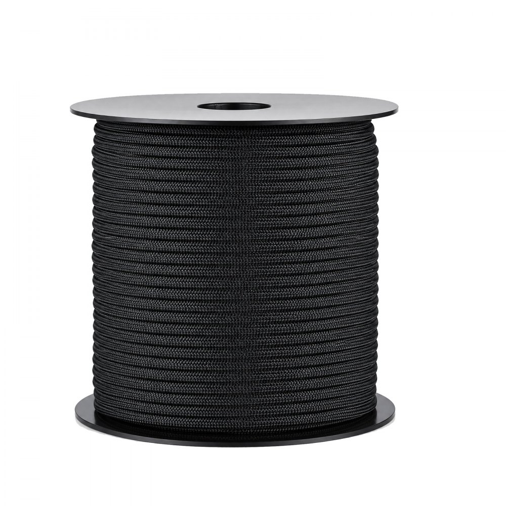 VEVOR Paracord Rope 4 mm x 60 m Nylon Parachute Cord 550 Tactical, Survival Cord, Heavy Duty 7 Strand, 272 kg High Breaking Strength, Utility Rope, for Outdoor Camping & Bracelets, Black