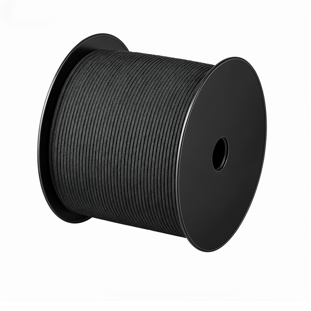 VEVOR Paracord Rope 4 mm x 305 m Nylon Parachute Cord 550 Tactical, Survival Cord, Heavy Duty 7 Strand, 272 kg High Breaking Strength, Utility Rope, for Outdoor Camping & Bracelets, Black
