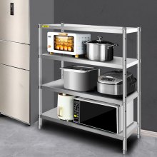 VEVOR Stainless Steel Shelving, 46.8x18.5 Inch 4 Tier Adjustable Shelf Storage Unit, Stainless Steel Heavy Duty Shelving for Kitchen Commercial Office Garage Storage 330lb Per Shelf