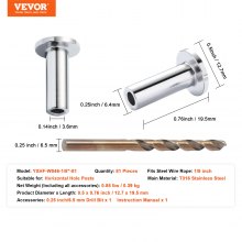 VEVOR 81 Pack T316 Stainless Steel Protector Sleeves for 1/8" Wire Rope Cable Railing, DIY Balustrade T316 Marine Grade, Come with A Free Drill Bit, Silver
