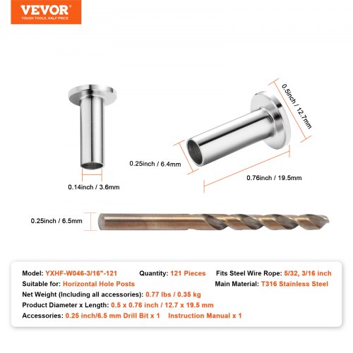 316 Stainless Steel Protector Sleeves Hardware Grommet Cable Railing Kit 50 Pack 316 Stainless Steel Protector Sleeves Hardware Grommet Cable Railing Kit 50 Pack