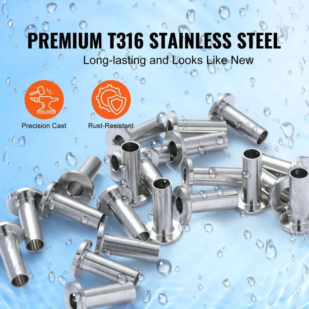 VEVOR stainless steel protector sleeves, precision cast and rust-resistant, with water droplets on a blue background