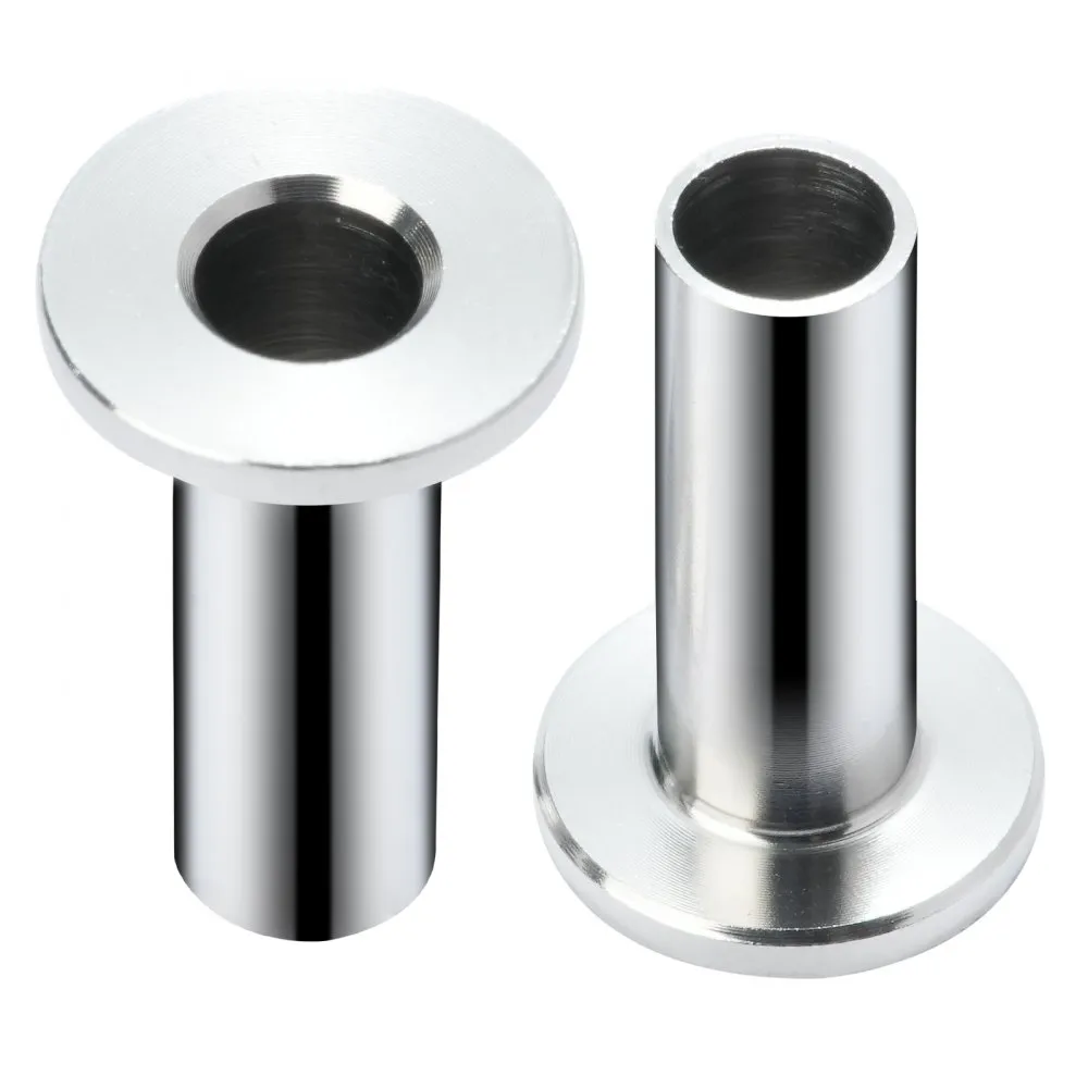 VEVOR stainless steel protector sleeves with polished finish and flared rims shown in close-up view.