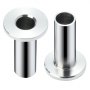 VEVOR stainless steel protector sleeves with polished finish and flared rims shown in close-up view.