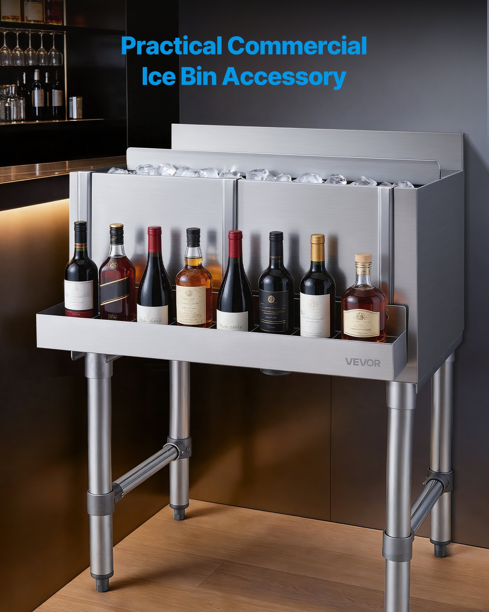 VEVOR Stainless Steel Bottle Holder, 24 Inch Bar Speed Rail, Liquor Bottle Holder Rack with Bolt-On Mounting & Hook-On Mounting, Wall Mounted Syrup Rack for Kitchen, Bar, Restaurant, Pub, Silver
