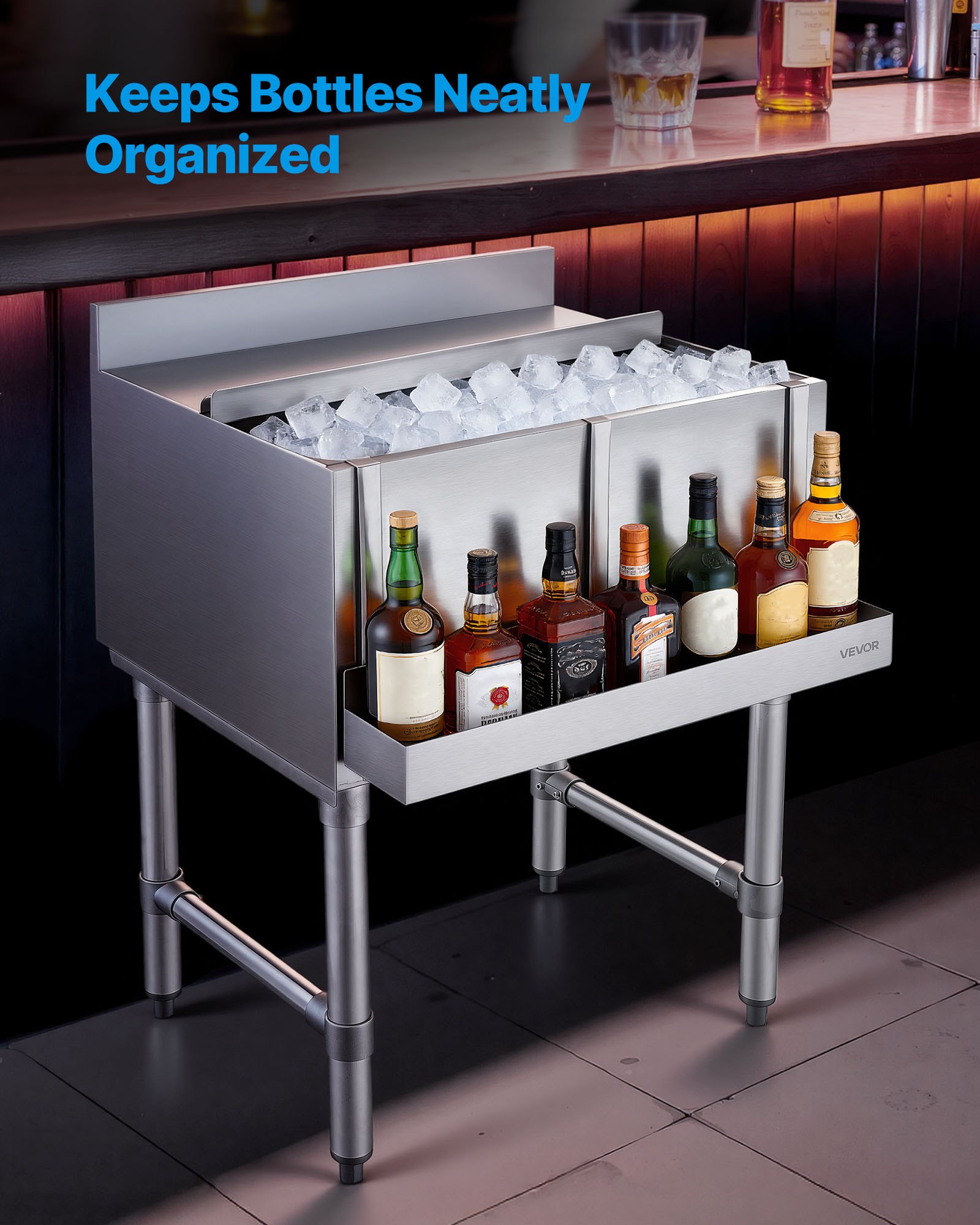 VEVOR Stainless Steel Bottle Holder, 24 Inch Bar Speed Rail, Liquor Bottle Holder Rack with Bolt-On Mounting & Hook-On Mounting, Wall Mounted Syrup Rack for Kitchen, Bar, Restaurant, Pub, Silver