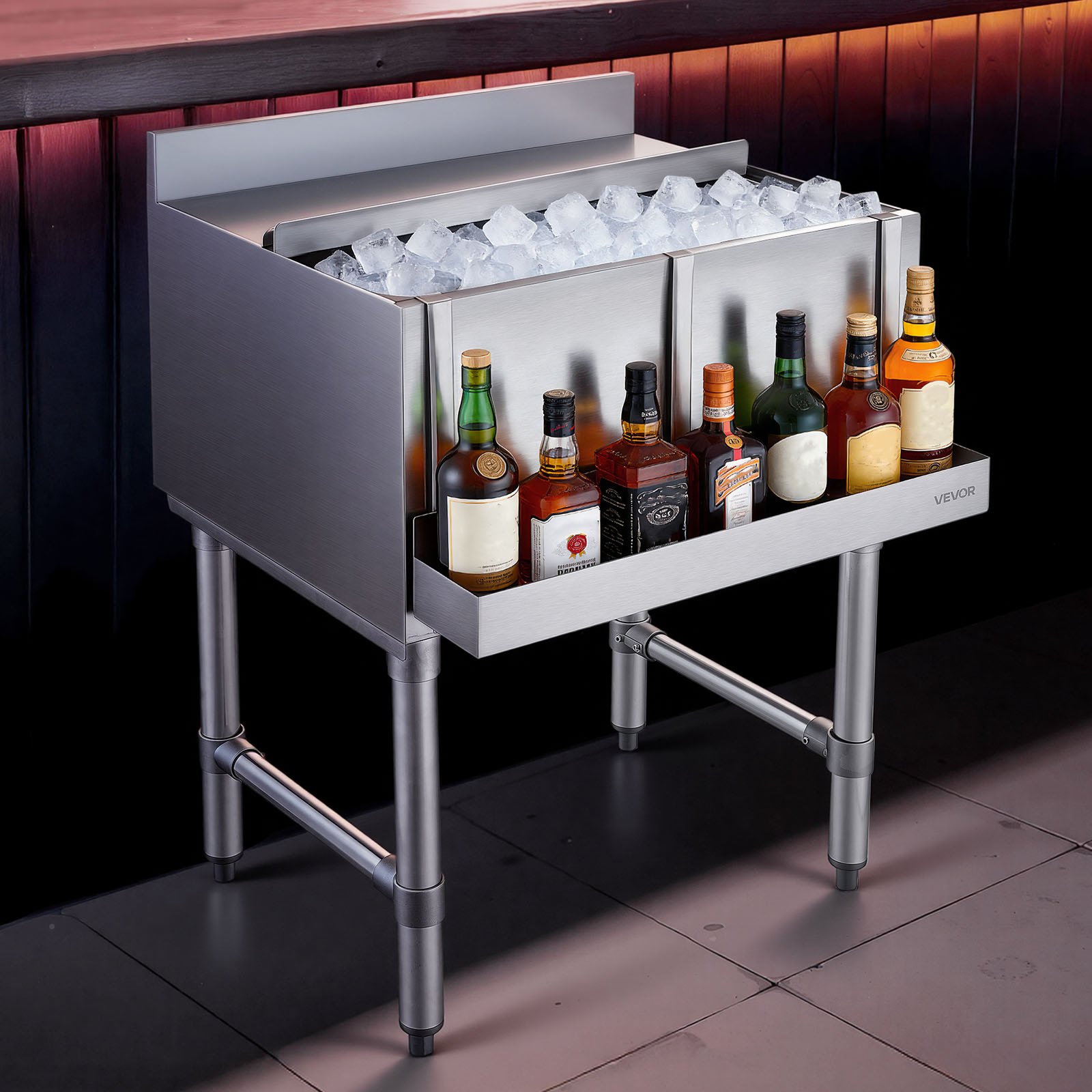 VEVOR Stainless Steel Bottle Holder, 24 Inch Bar Speed Rail, Liquor Bottle Holder Rack with Bolt-On Mounting & Hook-On Mounting, Wall Mounted Syrup Rack for Kitchen, Bar, Restaurant, Pub, Silver